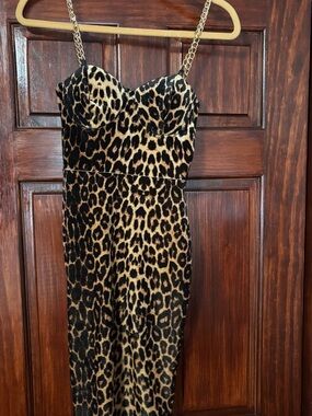 Leopard Print Chain-Strap Bodycon Dress - Black & Tan
